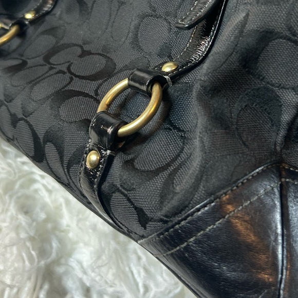 Vintage Coach Black Signature Monogram Shoulder Bag Purse Double Strap Jacquard - Picture 4 of 9